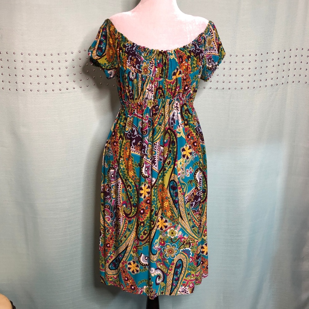 Musette Elastic wide collar short sleeve dress spandex stretch